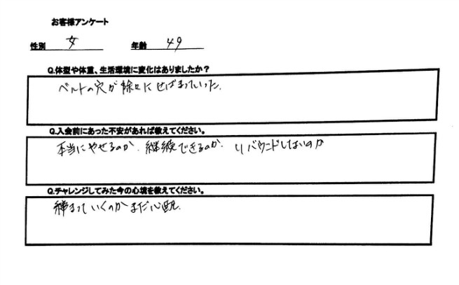 ベルトの穴の変化はモチベーションの向上にわかりやすく繋がりますね！！日々の行動の積み重ねは必ず結果に繋がります！