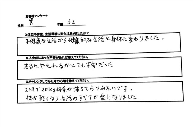 短期間で大幅な変化が出たことはとても嬉しく思います。今後も更なる理想に向かってサポートしてまいります。