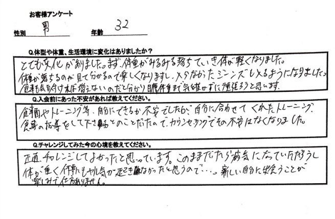 体型は今の環境に見合った変化をします。環境を変えることで今まで出会ったことが無い自分自身に変化します。変化を楽しみましょう。