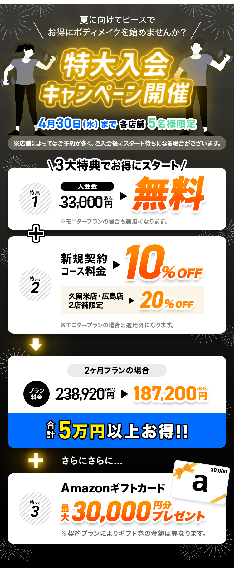 【特大入会キャンペーン開催】夏に向けてピースでお得にボディメイクを始めませんか？