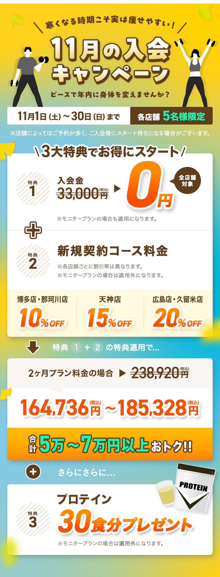 【11月の入会キャンペーン】寒くなる時期こそ実は痩せやすい！ピースで年内に身体を変えませんか？