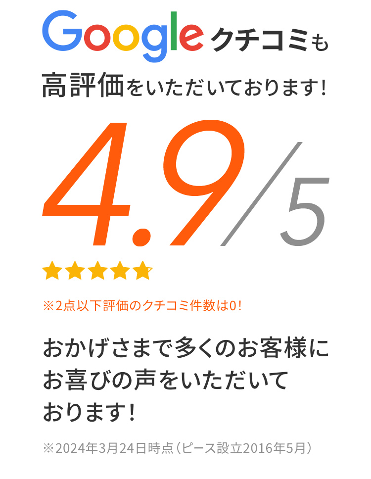 Googleクチコミも高評価をいただいております！